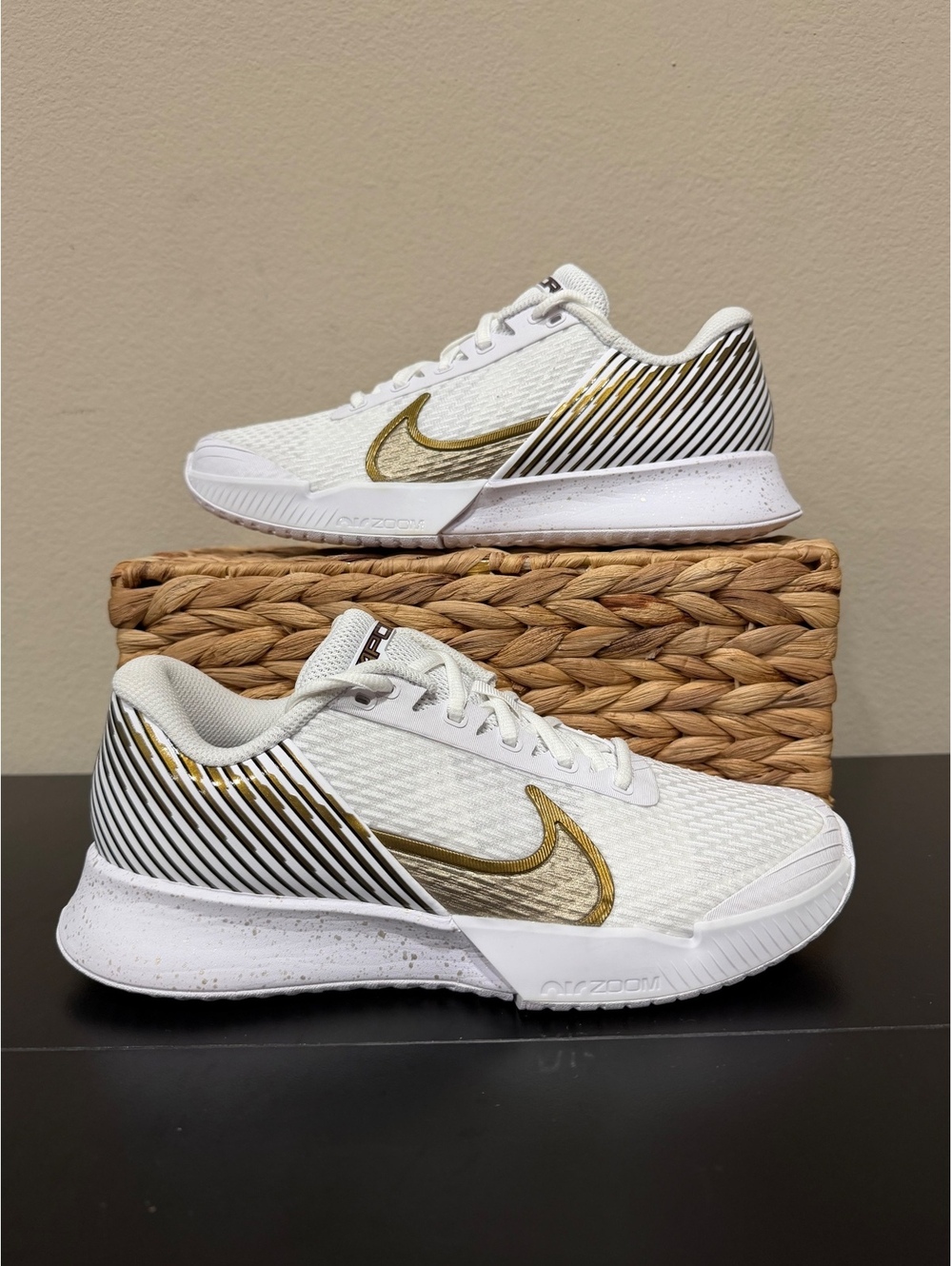 Size 7.5 - Nike Women’s NikeCourt Air Zoom Vapor Pro 2 “White Metallic Gold”